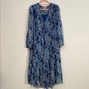 Joie Blue V-Neck Bishop Sleeve Maxi Dress XL